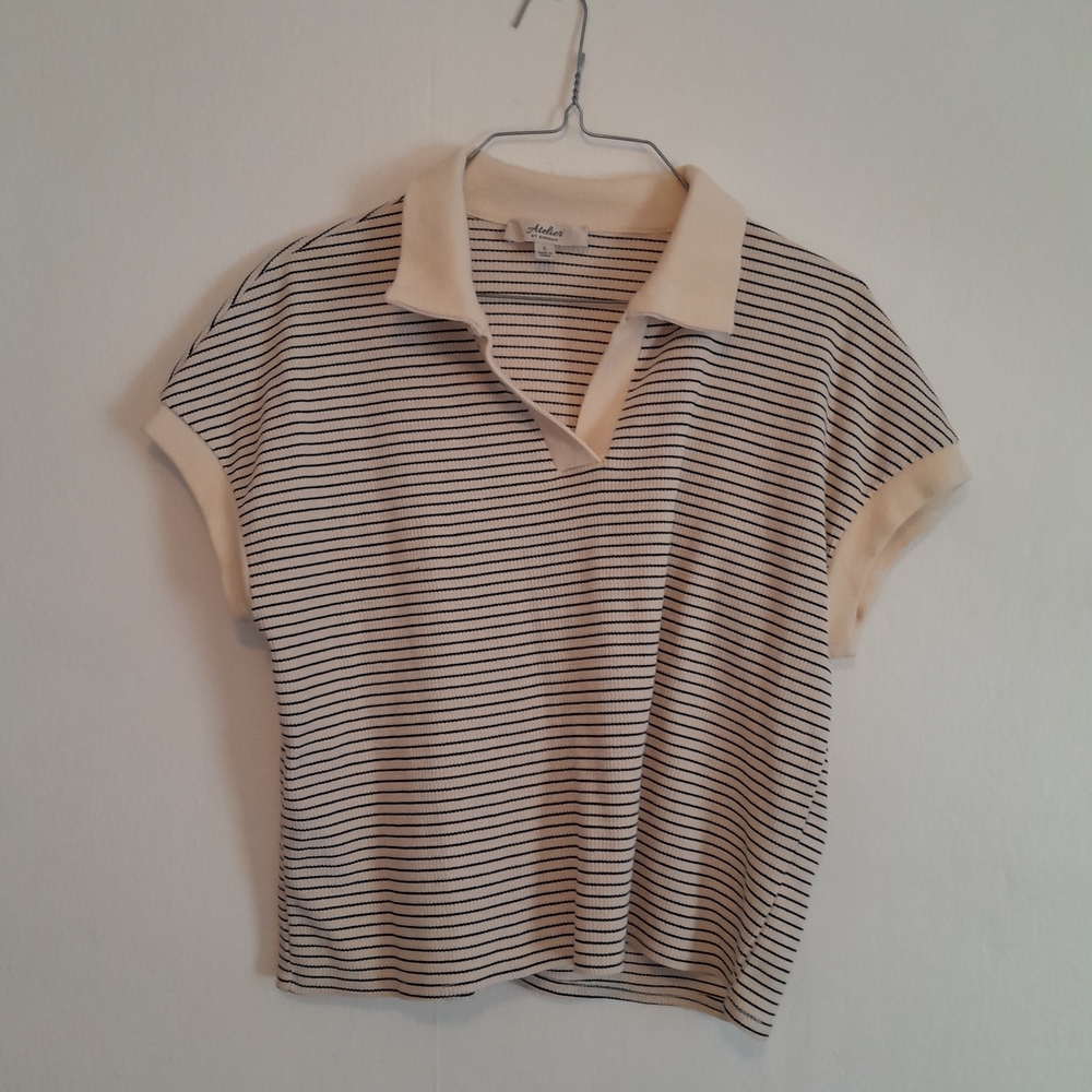 Atelier Striped Short Sleeve Sweater Top